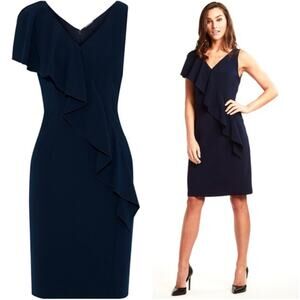 ELIE TAHARI $348 NWT Designer Ruffled Dark Navy Blue Dress - Size 6